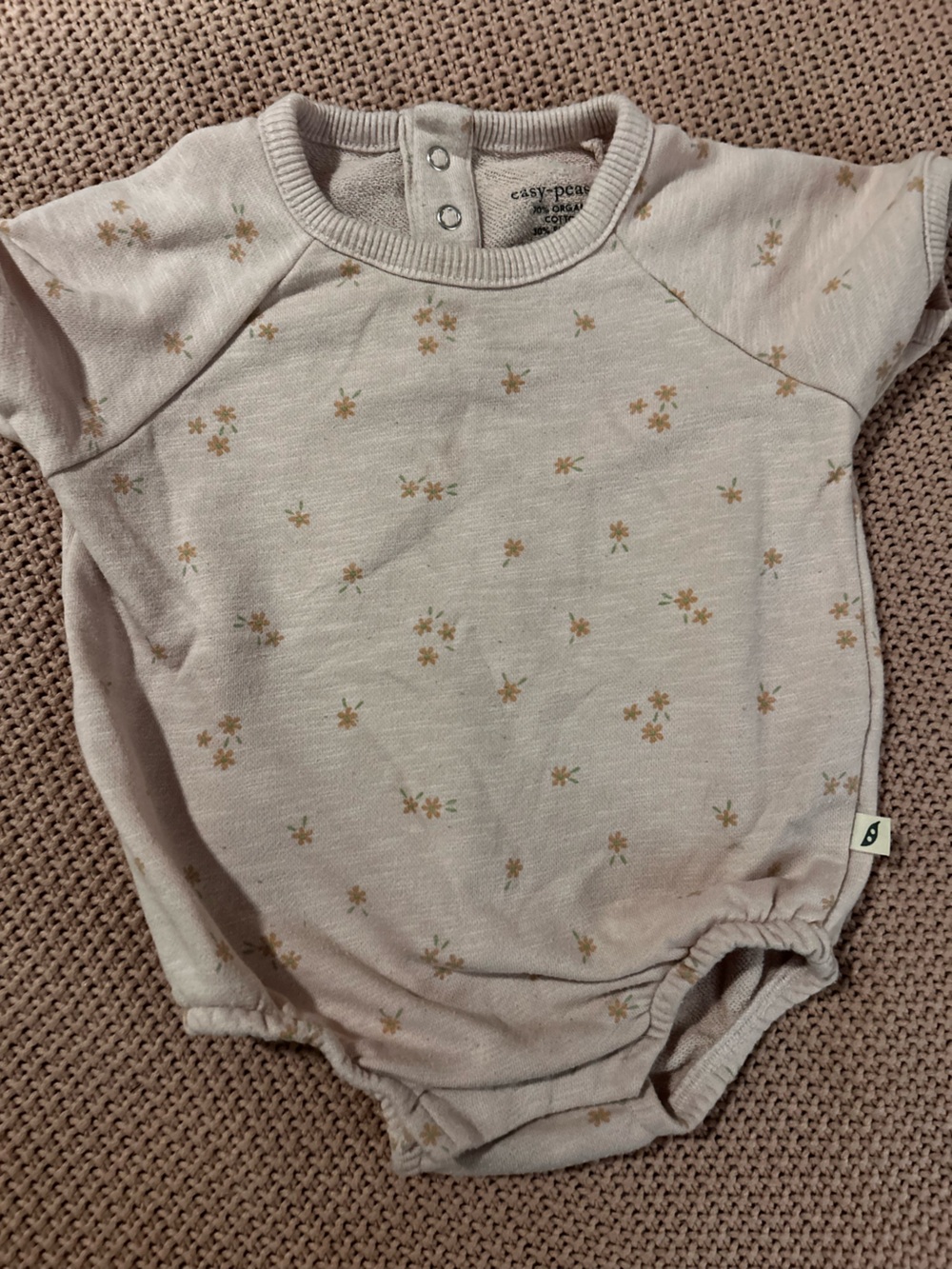 Easy Peasy Baby Girls Floral Bubble Romper 12M Organic Cotton Beige Tan
